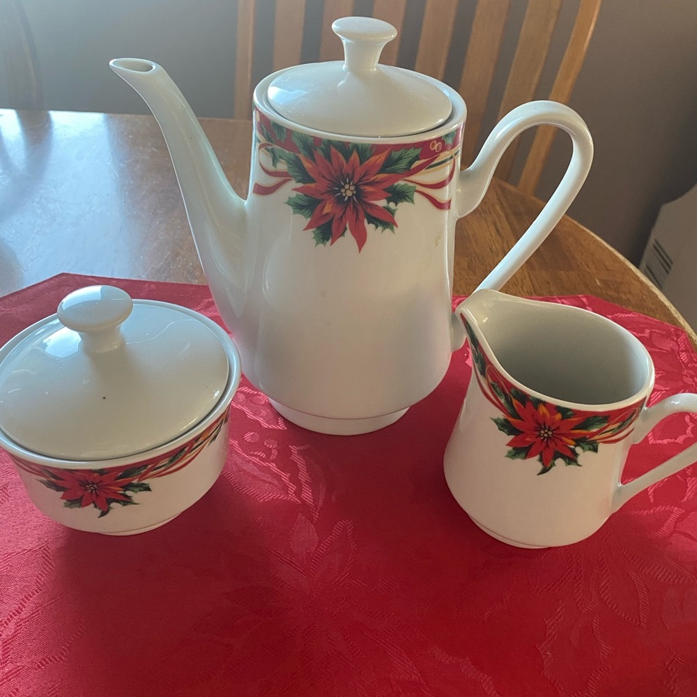 Festive Poinsettia Holiday Tea Set